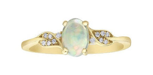 Opal 0.04 ct T.W Diamond Leaf White Gold Ring