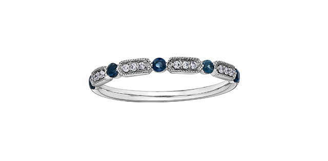 Sapphire and Diamond Alternating White Gold Ring Stack