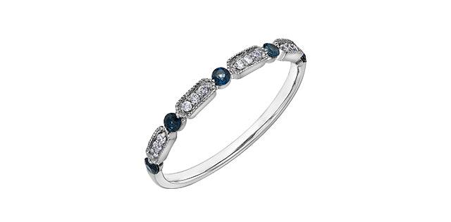 Sapphire and Diamond Alternating White Gold Ring Stack