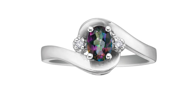 Mystic Topaz 0.02 ct T.W 3-Stones Bypass White Gold Ring