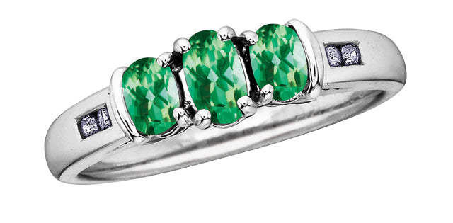 May 3-Stones Emerald 0.06 ct T.W Diamond White Gold Ring