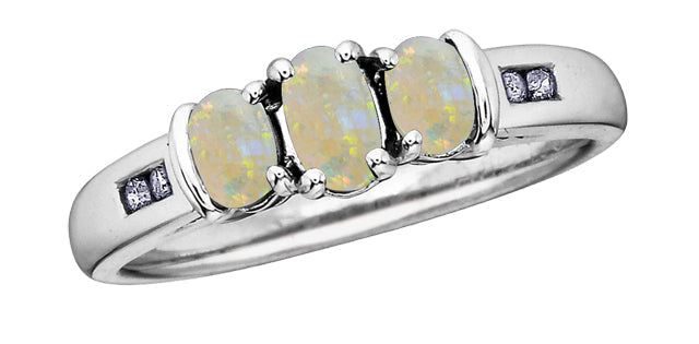 October 3-Stones Opal 0.06 ct T.W Diamond White Gold Ring