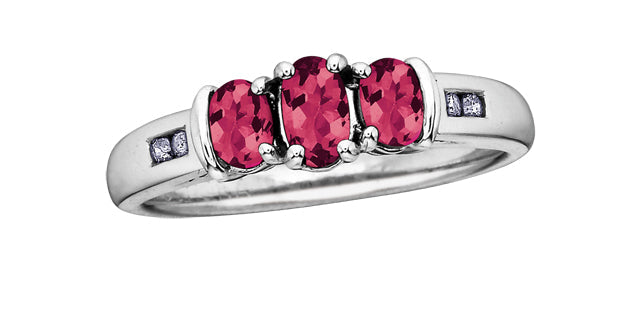 July 3-Stones Ruby 0.06 ct T.W Diamond White Gold Ring