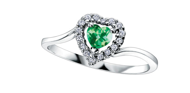 Emerald 0.08 ct T.W Diamond Heart Frame White Gold Ring