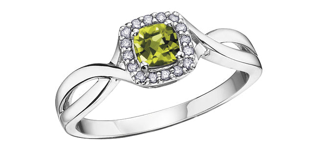 August Peridot 0.07 ct T.W. Halo Split Shank White Gold Ring