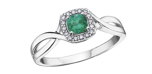 May Emerald 0.07 ct T.W. Halo Split Shank White Gold Ring
