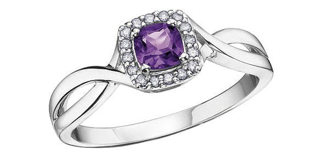 February Amethyst 0.07 ct T.W. Halo Split Shank White Gold Ring