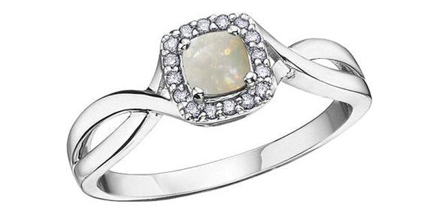 October Opal 0.07 ct T.W. Halo Split Shank White Gold Ring