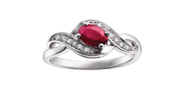 Ruby 0.09 ct T.W Diamond Frame Split Shank White Gold Ring