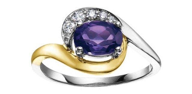 Amethyst 0.08 ct T.W Diamond Accent Bypass Two Tone Gold Ring