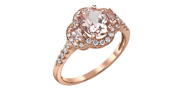 Morganite 0.21 ct T.W Diamond 3-Stones Rose Gold Ring