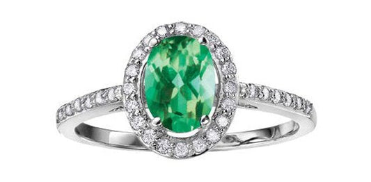 Emerald 0.20 ct T.W Diamond Pave Halo White Gold Ring