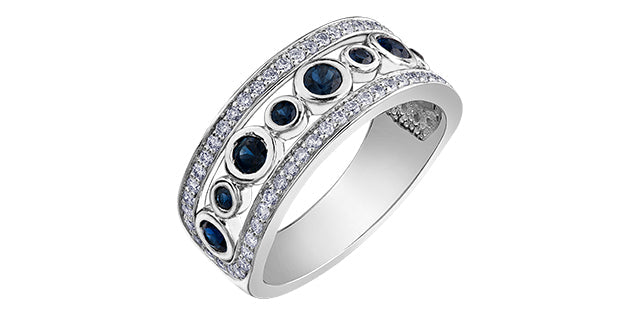 Bezel Sapphire 0.43 ct T.W Diamond Border 14kWhite Gold Band