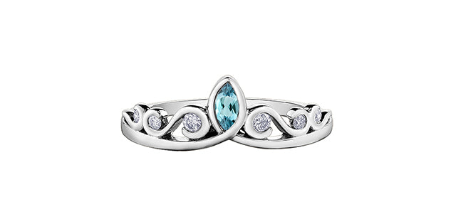 Aquamarine & Diamond White Gold Crown Ring Stack