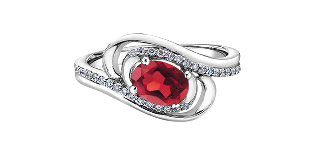Ruby 0.13 ct T.W Diamond Accent Bypass White Gold Ring