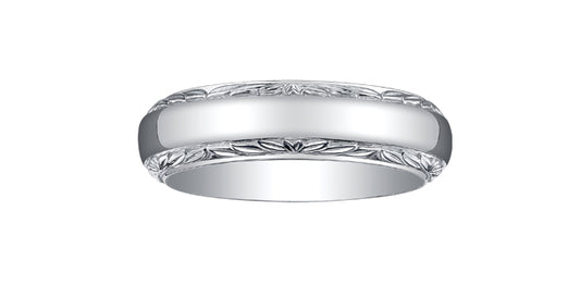 Hand Carved White Gold Wedding Band