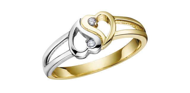 0.03 ct T.W. Yin Yang Hearts Two Tone Gold Ladies Ring