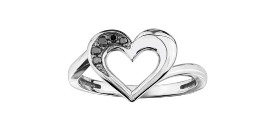 0.05 ct T.W. Black Diamond Bypass Heart White Gold Ladies Ring