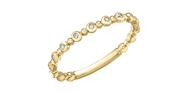 0.09 ct T.W. Diamond Yellow Gold Bead Ring Stack