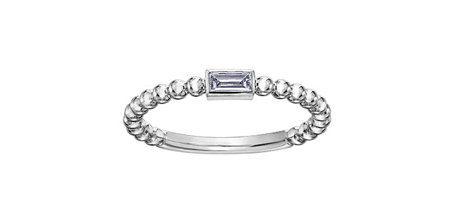 0.10 ct T.W. Baguette Diamond White Gold Bead Ring Stack