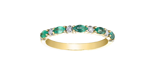 Emerald and Diamond Alternating Yellow Gold Ring Stack