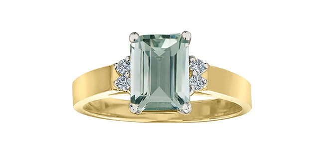 Octagon Green Amethyst 0.06 ct T.W Diamond Yellow & White Gold Ring