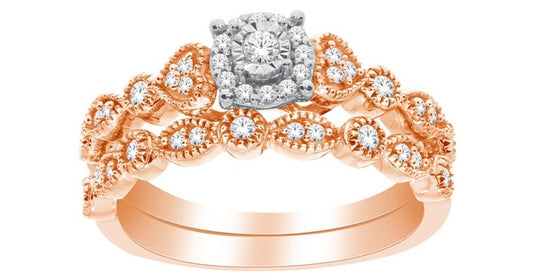 0.25 ct T.W.-10K Rose Gold Round-Cut Diamond Vintage Bridal Set