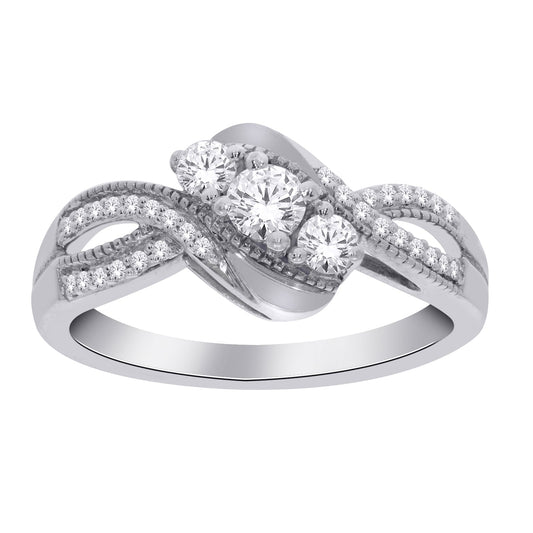 0.33 ct T.W. Crossover Slanted 3-stone 14K White Gold Ring
