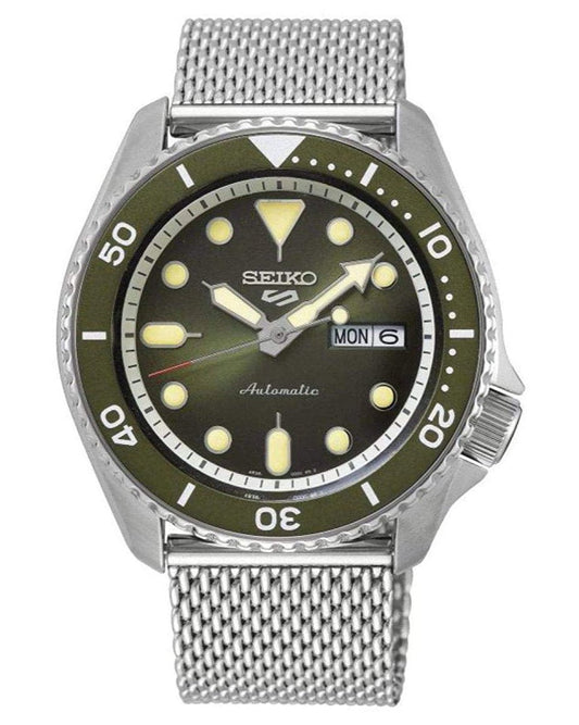 Seiko 5 Sport Suits Mesh Bracelet Watch Green Dial SRPD75K1