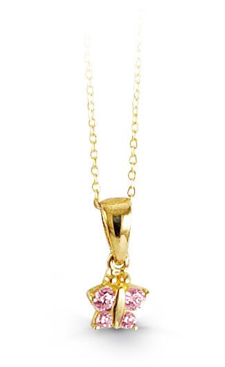 Baby CZ Butterfly Necklace in Yellow Gold