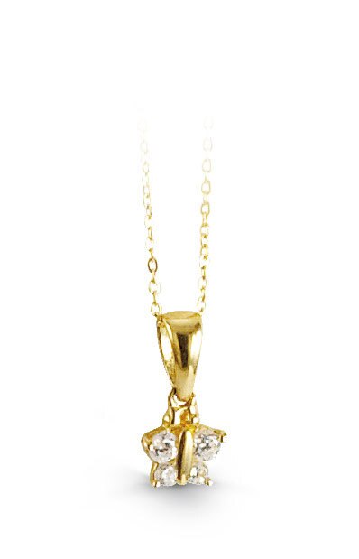 Baby CZ White Butterfly Necklace in Yellow Gold 