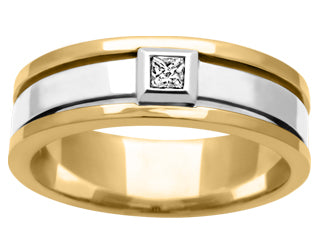 0.05ctT.W Square Frame Two Tone Gold Wedding Band