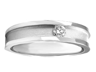 0.15 ct T.W. Brushed Stepped Edge White Gold Wedding Band