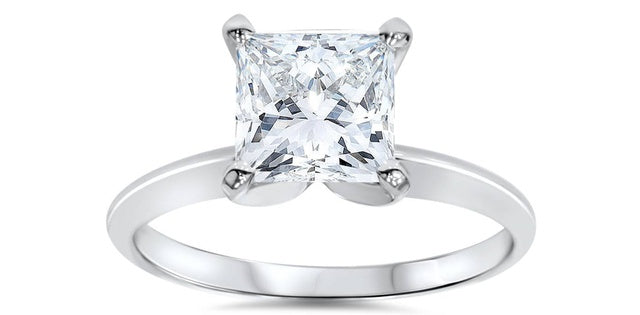 1.50 ct T.W.-14K White Gold Lab Princess Diamond Solitaire Cathedral Engagement