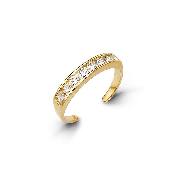 CZ Channel Setting Adjustable Toe Ring in Yellow Gold