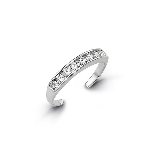 CZ Channel Setting Adjustable Toe Ring in White Gold