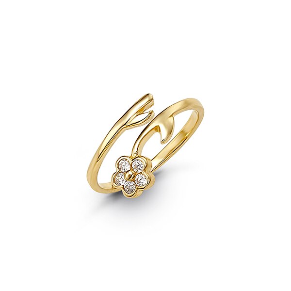 CZ Flower Bypass Adjustable Toe Ring in Yellow Gold