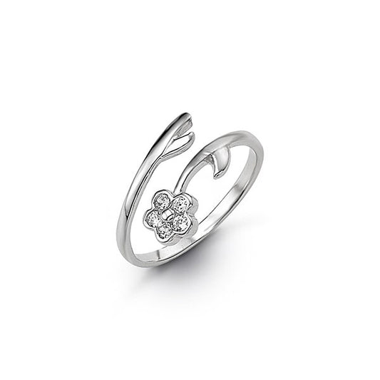 CZ Flower Bypass Adjustable Toe Ring in White Gold