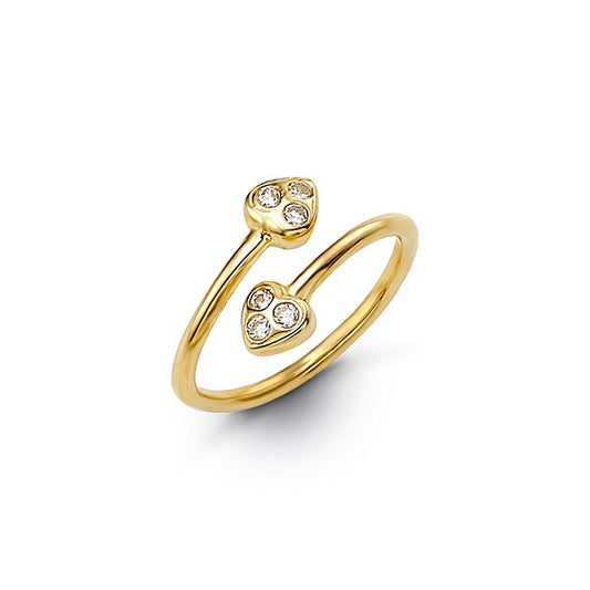 CZ Heart Bypass Adjustable Toe Ring in Yellow Gold