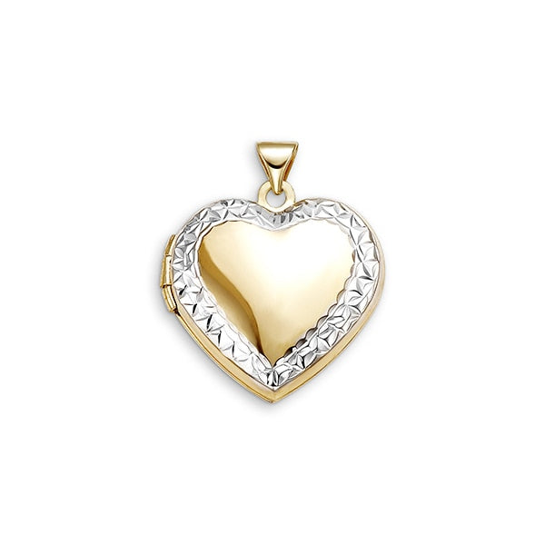 Heart Locket with White Outline in 10K Two Tone Gold
