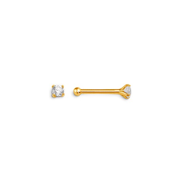 CZ Classic Nose Stud Bone Pin in 14K Yellow Gold