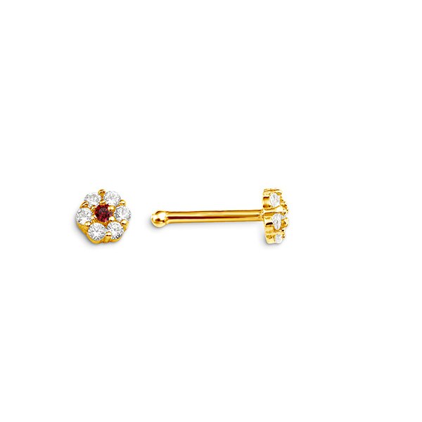 CZ Floral Fuchsia Nose Bone Pin in 14K Gold